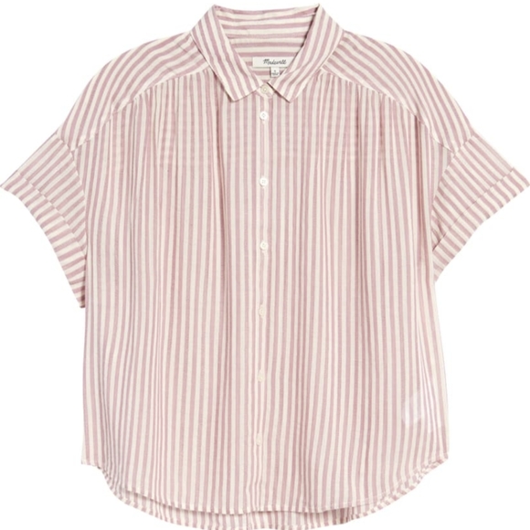Madewell Tops - Madewell Stripe Shirred Shoulder Boxy Crop Shirt